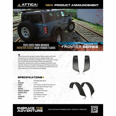 ATTICA 4X4 Fender Flares, Black ATTFB01H102-BX-R